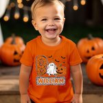 Personalized Halloween Ghost Pumpkin Bat Spider Web Boo Kid's Sweatshirt T-shirt with Name Multicolor Available Holiday Party Gift for Boys Girls