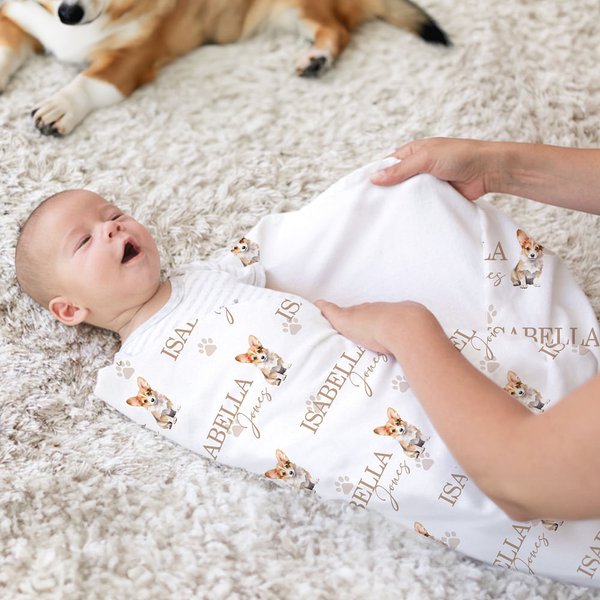 Personalizzato 1-3 ritratto di cane e zampa morbida coperta di ricezione del bambino con nome Baby Shower regalo di compleanno per il neonato