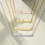 Personalized Cross Name Necklace Minimalist Jewellery Baptism Religious Birthday Gift for Christians Women