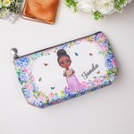 Personalized Cute Cartoon Character Flower Design Makeup Bag with Name Honeymoon Wedding Gift for Bride Bridesmaid