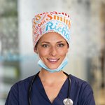 Personalised Colorful Name Word Cloud Adjustable Working Scrub Cap with Sweatband Set of 2 Birthday Appreciation Gift for Nurse Doctor
