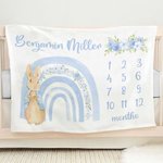 Personalizado de dibujos animados lindo arco iris floral Peter manta de conejo con el nombre de decoración del hogar Foto Prop regalo de cumpleaños pa