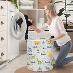 Cesta de tela Oxford impermeable personalizada con el nombre de un dinosaurio de dibujos animados como regalo de inauguración de la casa para niñas y 