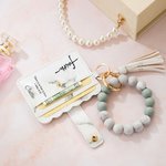 Personalized Cross Name Leather Wristlet Keychain Wallet with Tassel and Beaded Bracelet Birthday Christening Gift for Christian Women