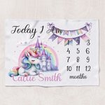 Personnalisé Château Fantaisie Licorne Aujourd'hui Je Suis Couverture douce mensuelle avec nom Décoration de chambre d'enfant Anniversaire Cadeau de d