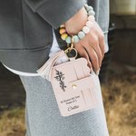 Personalized Cross Name Leather Wristlet Keychain Wallet with Tassel and Beaded Bracelet Birthday Christening Gift for Christian Women