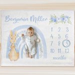 Personalizado de dibujos animados lindo arco iris floral Peter manta de conejo con el nombre de decoración del hogar Foto Prop regalo de cumpleaños pa