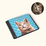 Personalized Oil Painting Pet Portrait Photo Men's Leather Bifold Wallet with Name and 6 Card Slots Father's Day Anniversary Gift for Pet Lovers