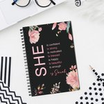 Personalized Self Care She Is Me Black A5 Spiral Journal Notebook with Name Flower Design 120 Pages Birthday Affirmation Gift for Women Girls