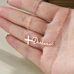 Personalized Cross Name Necklace Minimalist Jewellery Baptism Religious Birthday Gift for Christians Women