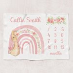 Personalizado de dibujos animados lindo arco iris floral Peter manta de conejo con el nombre de decoración del hogar Foto Prop regalo de cumpleaños pa
