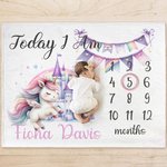 Personnalisé Château Fantaisie Licorne Aujourd'hui Je Suis Couverture douce mensuelle avec nom Décoration de chambre d'enfant Anniversaire Cadeau de d