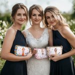 Personalized Cute Cartoon Character Flower Design Makeup Bag with Name Honeymoon Wedding Gift for Bride Bridesmaid