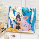 Personalised Cartoon Character Birth Flower Neon Laser Clear Large Tote Bag with Name Wedding Party Travel Accessories Gift for Her