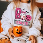 Personalized Halloween Ghost Pumpkin Bat Spider Web Boo Kid's Sweatshirt T-shirt with Name Multicolor Available Holiday Party Gift for Boys Girls
