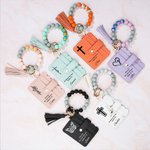 Personalized Cross Name Leather Wristlet Keychain Wallet with Tassel and Beaded Bracelet Birthday Christening Gift for Christian Women