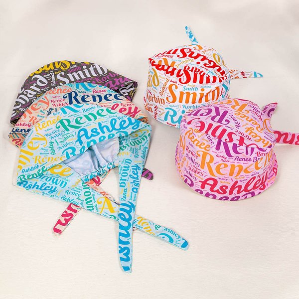 Personalized Colorful Name Word Cloud Adjustable Working Scrub Cap with Sweatband Set of 2 Birthday Appreciation Gift for Nurse Doctor
