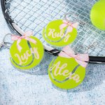Personalized Pink Coquette Bow Tennis Bag Tag Keychain with Name Sport Team Birthday Gift for Tennis Lovers