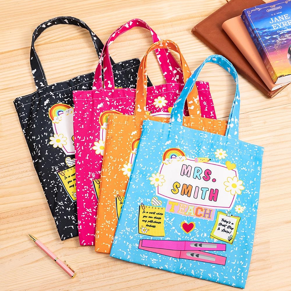 Sac en toile réutilisable personnalisé à motif d'éléments pédagogiques pour la rentrée scolaire Cadeau pour la journée de l'enseignant