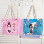 Personalised Cartoon Character Birth Flower Neon Laser Clear Large Tote Bag with Name Wedding Party Travel Accessories Gift for Her