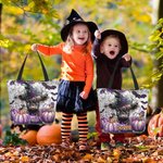 Personifierad söt Highland Cow Pumpa Bat Stor kapacitet Canvas Tote Bag med namn Halloween Party Present till vänner barn