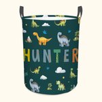 Cesta de tela Oxford impermeable personalizada con el nombre de un dinosaurio de dibujos animados como regalo de inauguración de la casa para niñas y 