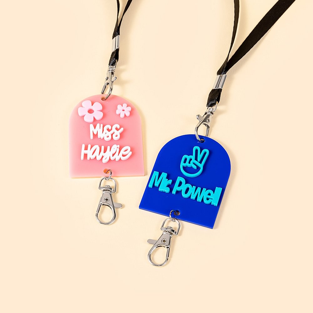 Personnalisé 3D V-signal Flower Educator Lanyard with Name Back to School Appreciation Gift for Teacher School Staff