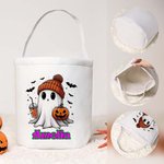 Personalized Halloween Cute Ghost Trick or Treat Sweets Bucket Bag with Name Halloween Party Gift for Kids