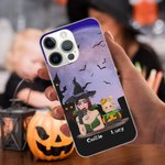 Funda personalizada de bruja, vampiro, murciélago y calabaza para iPhone con 1-6 nombres de niño, regalo de cumpleaños y Halloween para la familia