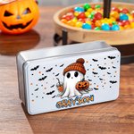 Personlig söt spökpumpa livsmedelsgodkänd metall godis chokladburk med namn Halloween present till barn