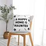 Personalized A Happy Home Is Haunted Skull Bone Theme Throw Pillow Cover with Text Home Decor Halloween Gift for Family