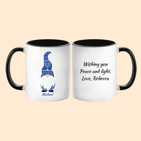 Tasse à café personnalisée en céramique 11oz avec texte Anniversaire Hanukkah Cadeau pour famille juive Ami