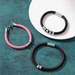 Gepersonaliseerde 1-9 kralen Unisex Gevlochten Leren Armband met Gegraveerde Namen Vaderdag Verjaardag Valentijnsdag Cadeau voor Familie