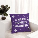 Personalized A Happy Home Is Haunted Skull Bone Theme Throw Pillow Cover with Text Home Decor Halloween Gift for Family
