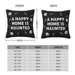 Personalized A Happy Home Is Haunted Skull Bone Theme Throw Pillow Cover with Text Home Decor Halloween Gift for Family