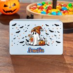 Personlig söt spökpumpa livsmedelsgodkänd metall godis chokladburk med namn Halloween present till barn