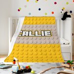 Personalized Multicolor Pixel Style Toy Bricks Soft Throw Blanket with Name Baby Shower Home Decor Gift for Kids