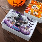 Boîte à Biscuits en Fer-blanc Personnalisée avec Nom Motif Citrouille Vache de Highland Chauve-souris Cadeau d'Halloween pour les Amis et les Enfants