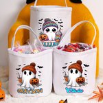 Personalized Halloween Cute Ghost Trick or Treat Sweets Bucket Bag with Name Halloween Party Gift for Kids