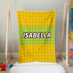 Personalized Multicolor Pixel Style Toy Bricks Soft Throw Blanket with Name Baby Shower Home Decor Gift for Kids