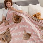 Personalized Cute Cat Dog Face Photo Soft Throw Blanket with Name Birthday Home Decor Christmas Birthday Gift for Pet Owners