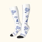 Personalized Cute Hanukkah Gnome Adult Crew Socks Knee High Socks with Name Comfort Breathable Happy Hanukkah Gift for Jewish Family