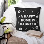 Personalized A Happy Home Is Haunted Skull Bone Theme Throw Pillow Cover with Text Home Decor Halloween Gift for Family