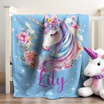 Personalized Fantasy Unicorn Soft Throw Blanket with Name Nursery Decor Baby Shower Birthday Gift for Newborns Girls