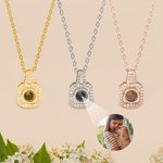 Personalized Dainty Square Photo Projection Necklace with Zircon Birthday Anniversary Christmas Gift for Women