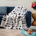 Personalised Cat Dog Paw Print Fishbone Cartoon Pattern Throw Blanket with Name Home Decro Birthday Housewarming Gift for Pet Lovers