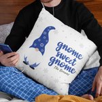 Taie d'Oreiller Personnalisée Gnome Bleu avec Nom Décoration d'Intérieur Cadeau Hanoukka pour Famille Juive