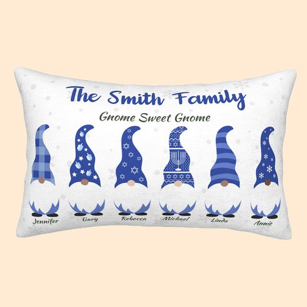 Taie d'oreiller personnalisée en forme de gnome de Hanoukka avec 1-8 noms Cadeau de Hanoukka pour famille juive