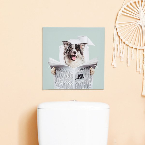 Personalisierte lustige Hund Katze Lesen Zeitung auf Toilette Wand Kunst Malerei Haustier Porträt Badezimmer Dekor Housewarming Geschenk für Tierbesitzer