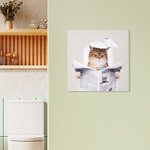 Peinture murale personnalisée chien chat lisant le journal sur les toilettes Portrait d'animal de compagnie Décoration de salle de bain Cadeau de pendaison de crémaillère pour les propriétaires d'anim